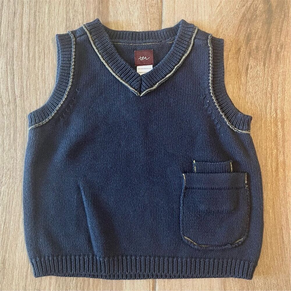 Tea Collection Boys' Blue Sweater Vest Size M (12-18 Months)